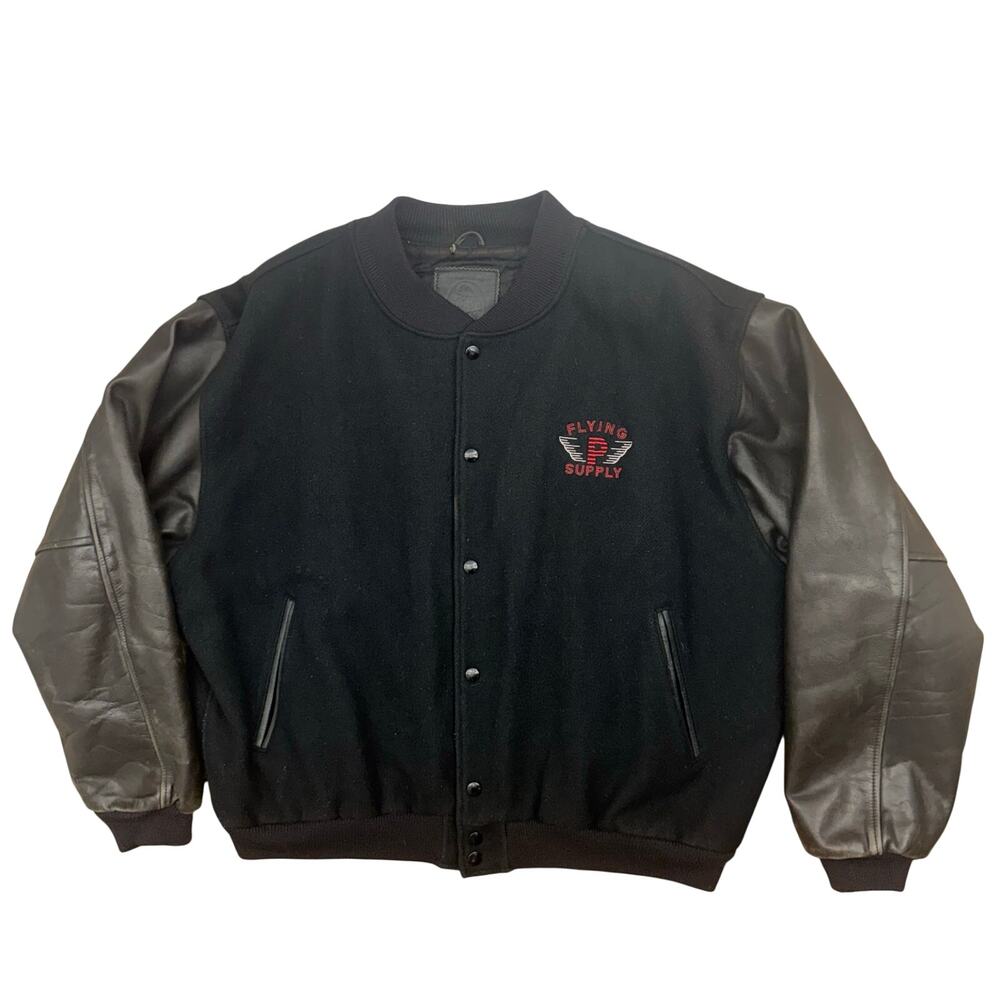 Vintage 80s Flying Leather Wool Bomber Jacket Men's XXL USA Flying P Supply
